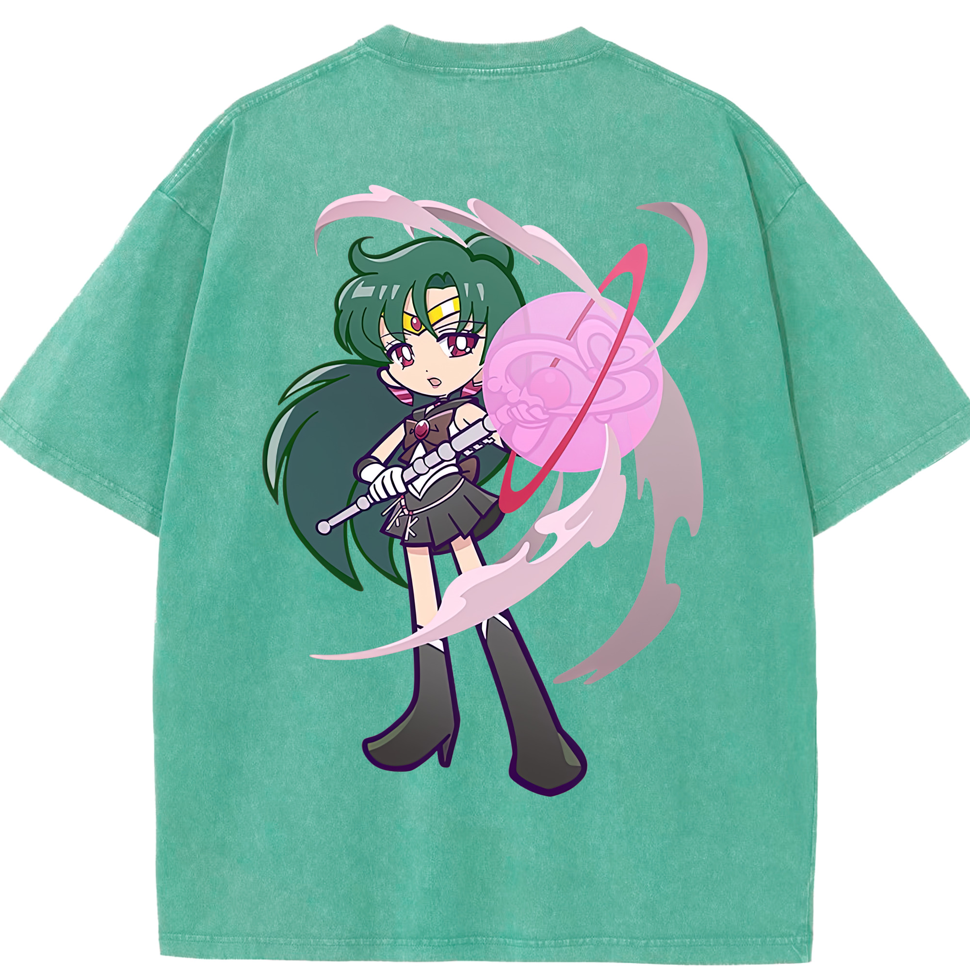 （画像用） 美少女戦士セーラームーン 冥王せつな Sailor Moon Meiou Setsuna 綿100% ヴィンテージ風 半袖Tシャツ（背面プリント）